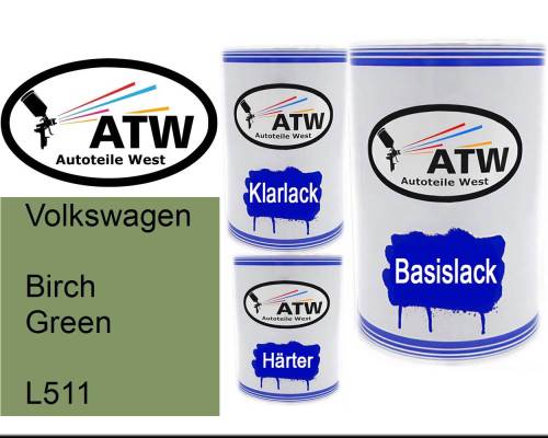 Volkswagen, Birch Green, L511: 500ml Lackdose + 500ml Klarlack + 250ml Härter - Set, von ATW Autoteile West.